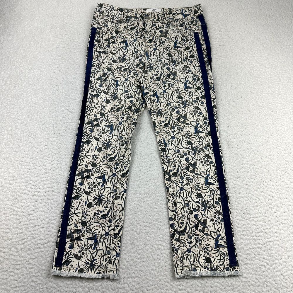 Isabel Marant Etoile Denim Trousers Women's 42 Navy White‎ Floral Bird Ankle